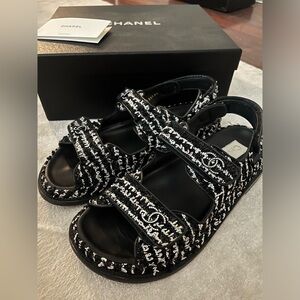 Chanel tweed dad sandals size 39